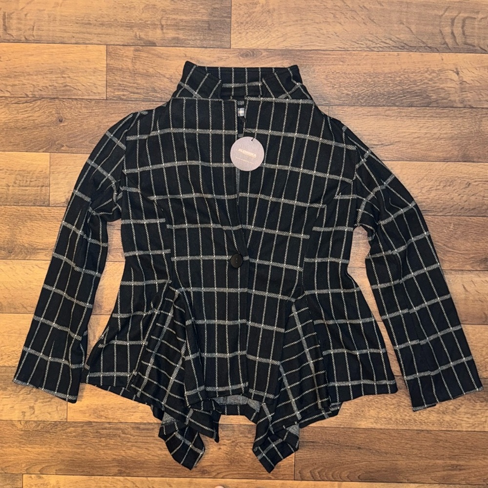 Alembika Size 4 / US Size 12-14 Plaid Jacket Sweater Single Button Lagenlook NWT